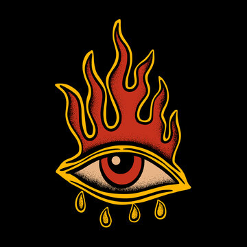 eye fire art Illustration hand drawn style premium vector for tattoo, sticker, logo etc