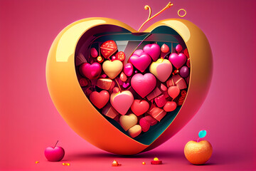 Pink gold heart shape, 3d heart shape, pink gold love, 3d heart generative ai