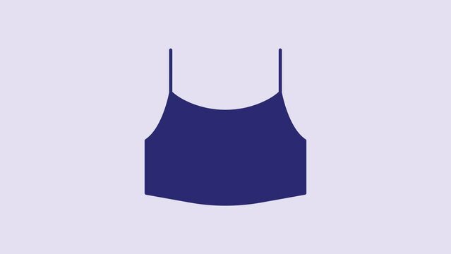 Blue Female crop top icon isolated on purple background. Undershirt. 4K Video motion graphic animation