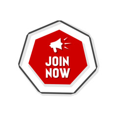Join now badge. Stam icon.  Flat vector template.