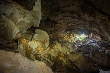 Sunbeam in cave,thailand stock photo