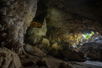 Sunbeam in cave,thailand stock photo