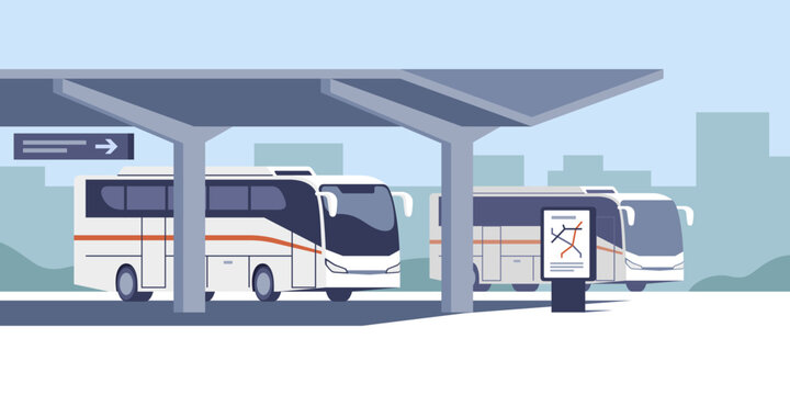 Intercity bus station.Waiting terminal for passenger carriage.  Vector illustration.