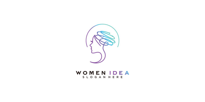 Brain abstrac logo with woman face concept design premium vector