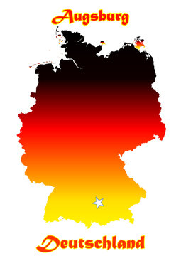 Deutschlandkarte Flagge mit der Stadt Augsburg  als Stern