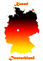 Fototapeta premium Deutschlandkarte Flagge mit der Stadt Kassel als Stern