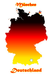 Obraz premium Deutschlandkarte Flagge mit der Stadt München als Stern