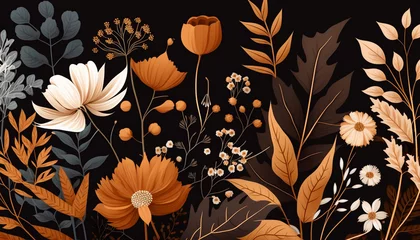 Meubelstickers Autumn floral pattern, with different flowers , seasonal design stock illustration, Generative AI © ROYALE