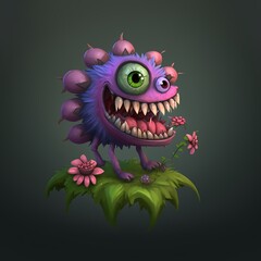 Naklejka premium In game single monster design flower shape cartoon style by Generative AI