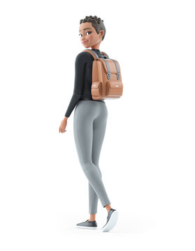 3d character woman walking with backpack