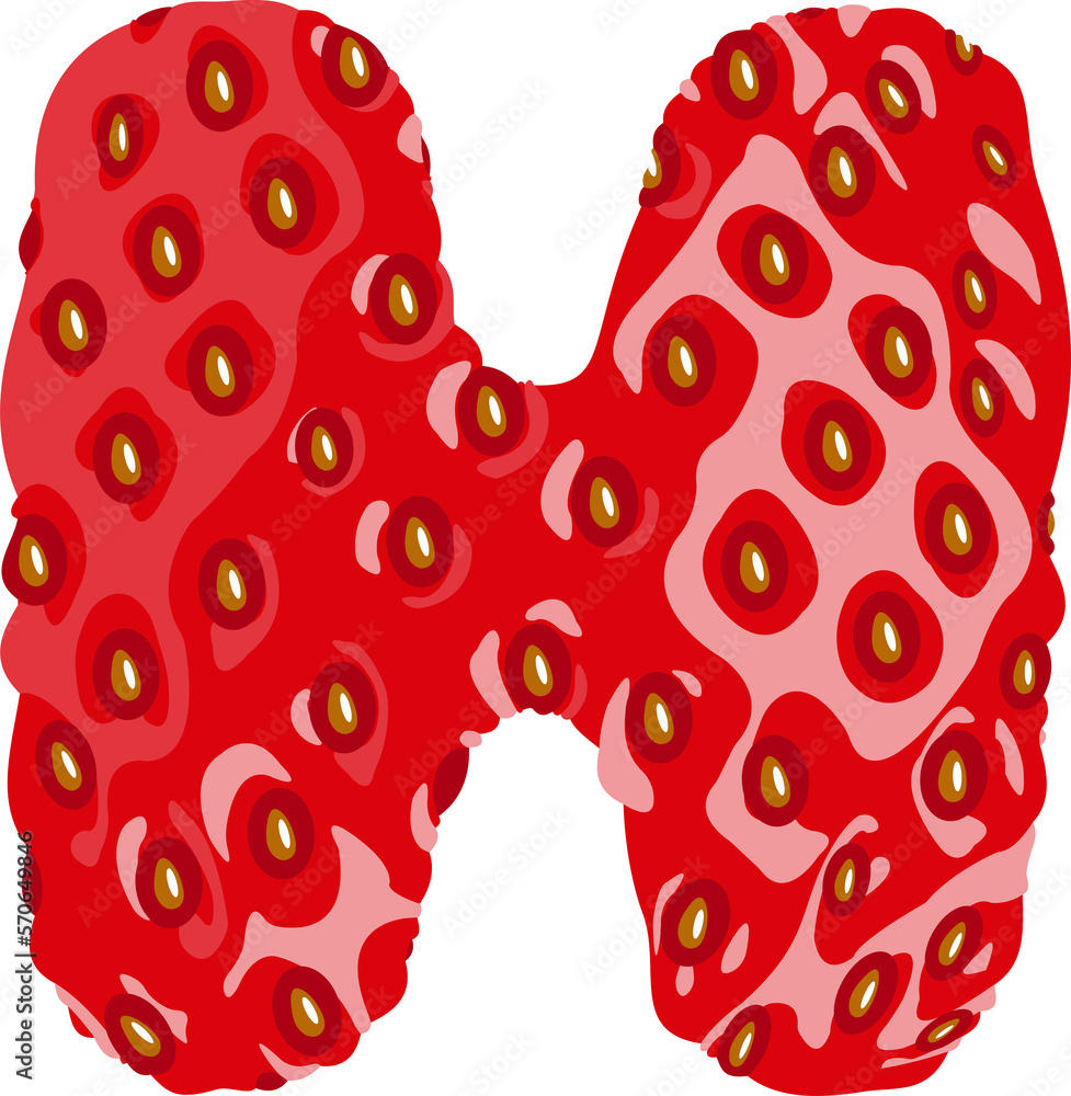 Fototapete strawberry font. letter h. alphabetical character with strawberry texture. character representing on