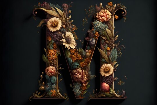 Letter m flower pattern, concept of Mandala and Geometric, created with Generative AI technology