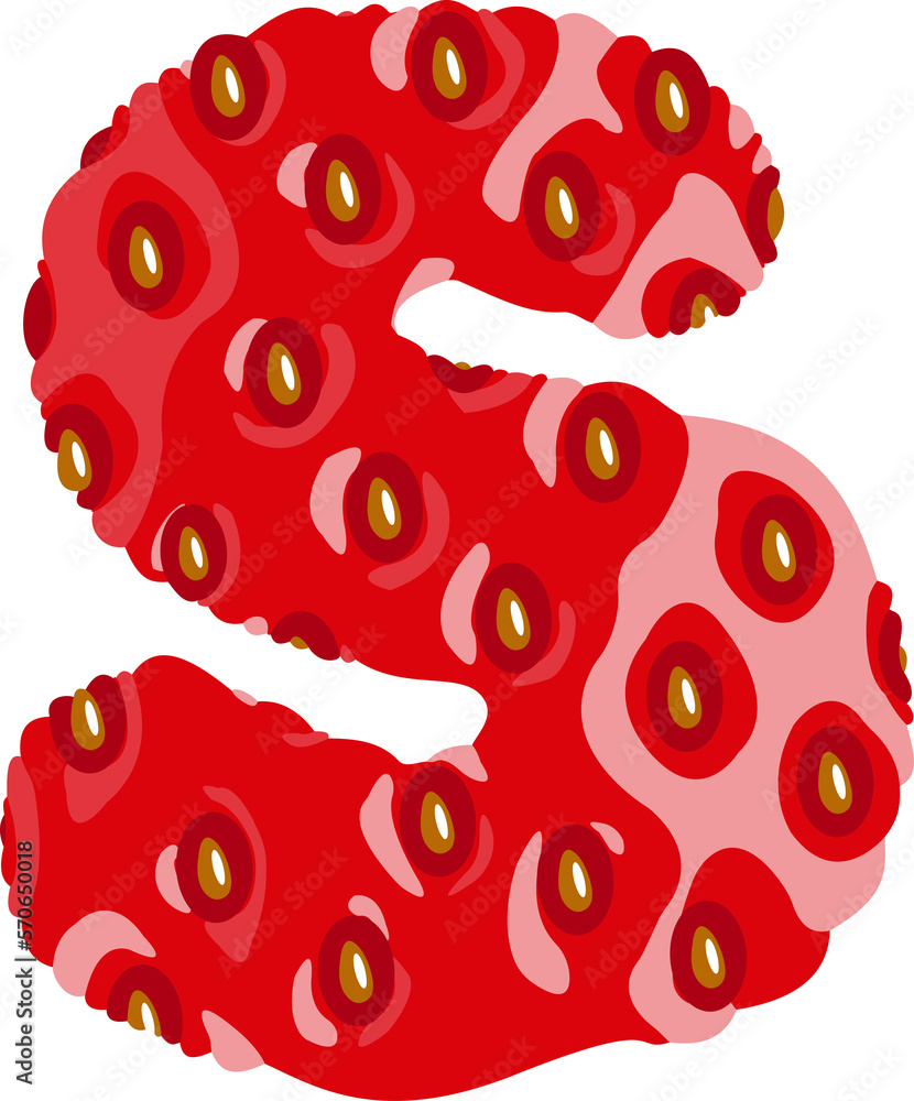 Poster strawberry font. letter s. alphabetical character with strawberry texture. character representing on