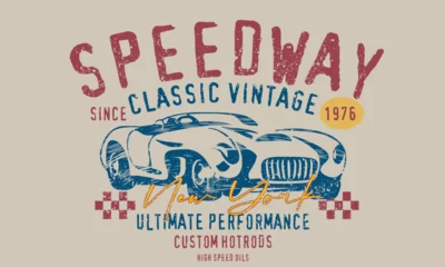  vintage car illustration vector, tee graphic, vector of old vintage racing car t- shirt design © Sukman