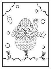 Coloring page for kids. Cute easter bunny with eggs