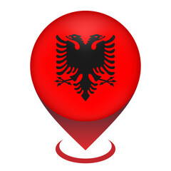Map pointer with contry Albania. Albania flag. Vector illustration.