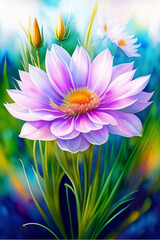 Obraz premium Violet Love in the mist flower in a watercolor style with seamless background pattern, created with Generative AI technology