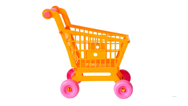One grocery trolly isolated on white. Concept supermarket. troli belanja mainan anak