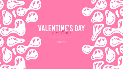 Valentine's Day sale web template background. Pink business love heart illustration, online store discount landing page or special promotion banner.