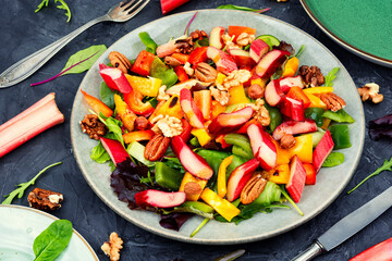 Green vegan salad with rhubarb
