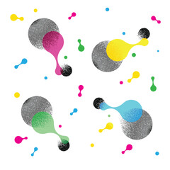 Abstract metaball pattern black grain colour yellow red blue green on white background. Vector illustration. 