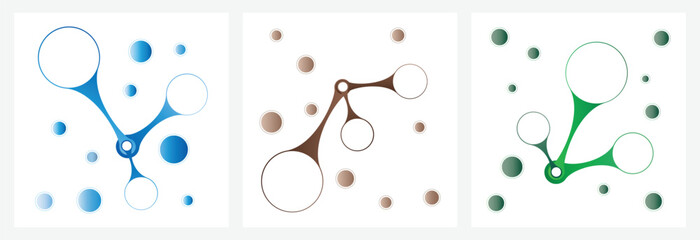 Abstract gradient blue brown green metaball pattern on white background in square frame design. Vector illustration.