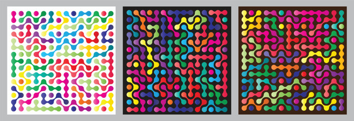 Abstract multicolour metaball pattern on dark background in square frame design. Vector illustration.