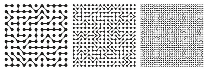 Abstract black three sizes metaball pattern on white background in square frame design. Vector illustration.