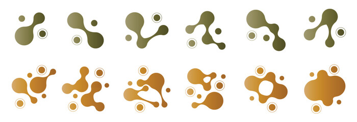 Set of 12 abstract gradient brown metaball patterns on white background. Vector illustration.