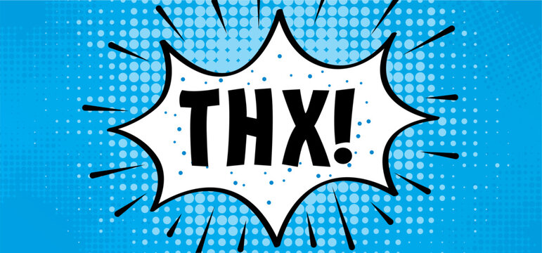 Slogan thx means thank you sign language. Cartoon drawn thx. Empty communicate think bubble in flat style. Cloud, speech bubble.