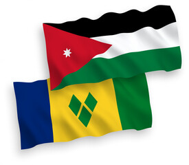 Flags of Saint Vincent and the Grenadines and Hashemite Kingdom of Jordan on a white background