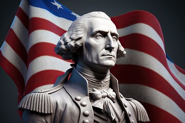 Gypsum statue of George Washington ,american flag on the background,Generative ai