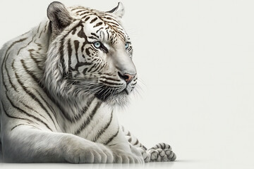 White beautiful tiger on white background, ai generated