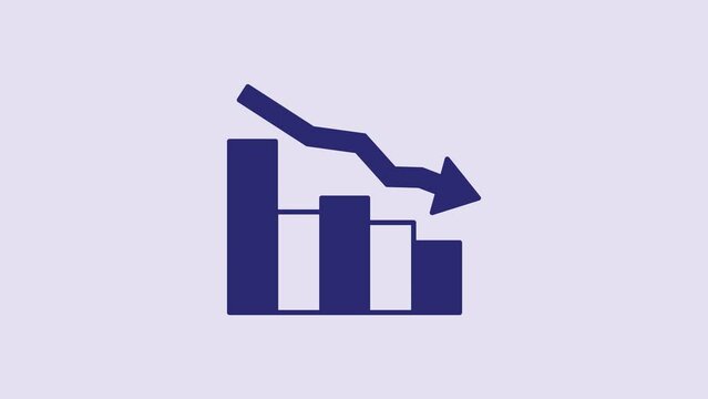 Blue Financial growth decrease icon isolated on purple background. Increasing revenue. 4K Video motion graphic animation
