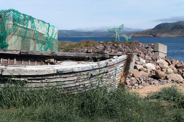 old wooden boat on the seashore. Teriberka, Murmansk region