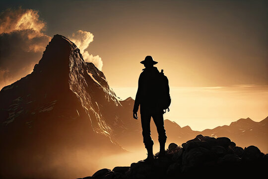 Man on mountain background. Illustration Generative AI