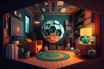 3d isometric modern living room design