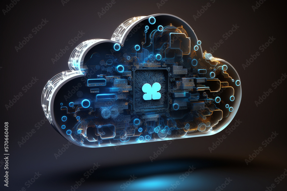 Poster futuristic cloud computing technology concept. generative ai