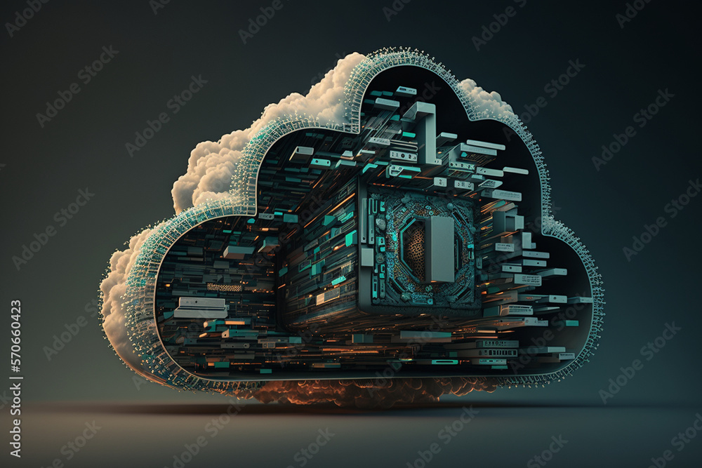 Poster futuristic cloud computing technology concept. generative ai