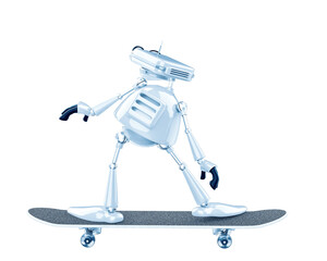 vintage robot is on the skate in a white background