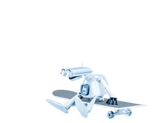vintage robot is on the skate in a white background
