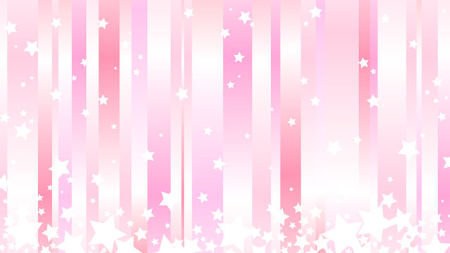 かわいいピンク色のグラデーションストライプ模様　星キラキラ　イラスト背景素材　16：9