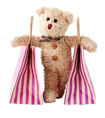 A happy teddy bear is shopping, shopping online - 570661218