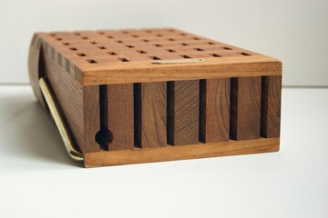 Vintage teak wood knife block from Trip Trap Denmark. 1980s.