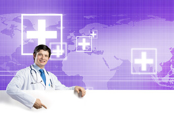Doctor with banner