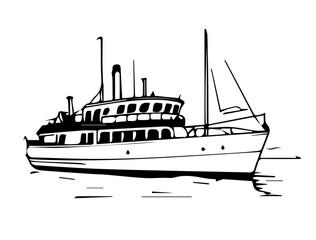 Fototapeta premium Cartoon cruise ship on white background for coloring. Vector illustration