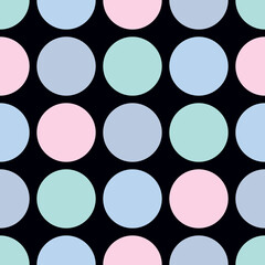 Tile vector pattern with pastel dots on black background