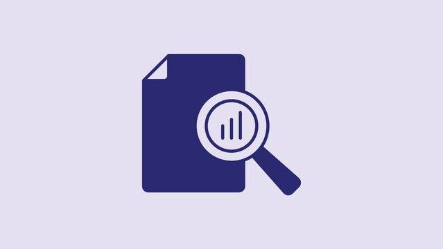 Blue Document with graph chart icon isolated on purple background. Report text file icon. Accounting sign. Audit, analysis, planning. 4K Video motion graphic animation