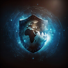 Internet Cybersecurity and global communication secure data protection network thats global and provides massive security on the global network. AI Generated Art.
