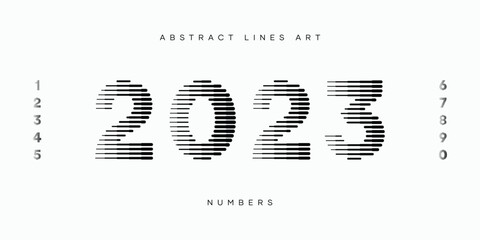 Number Font with Abstract Line Pattern Isolated On White Background